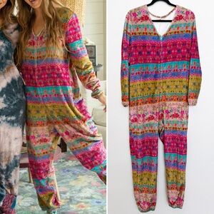 Natural Life Fleece Onesie Floral Stripe Pajamas